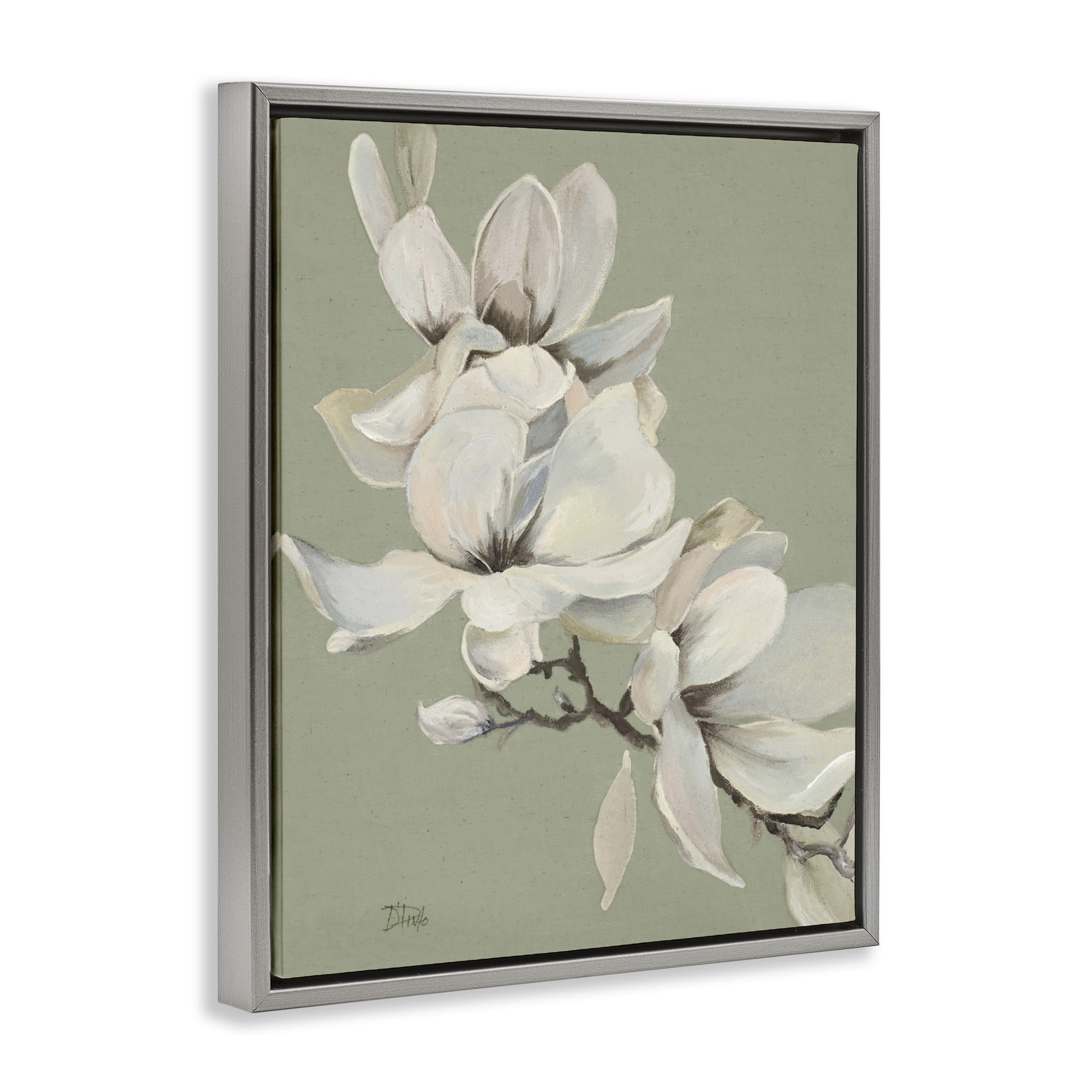 Stupell Industries Magnolias on Sage Florals Gray Framed Floater Canvas Wall Art, design by Patricia Pinto