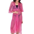 thumbnail image 4 of Karight Womens Metallic Mesh Cover Up Kimono Belted Open Front Fringe Hem Beach Swimwear Cover Up, 4 of 8