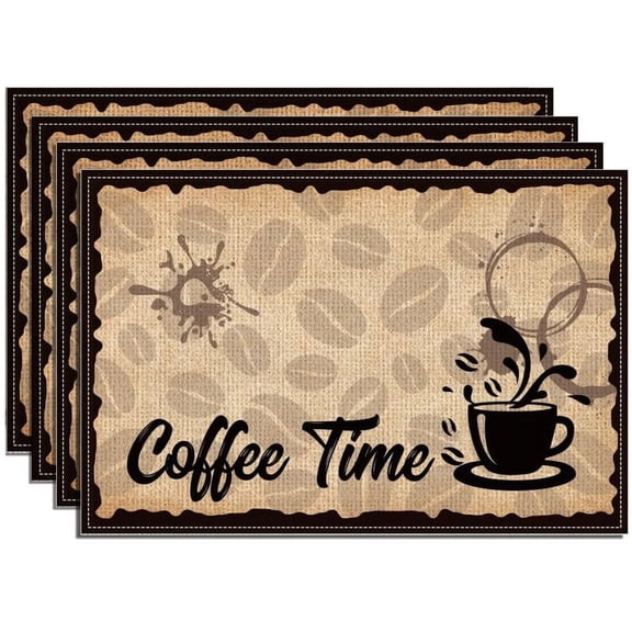 4Pcs Coffee Bar Placemat, 12x18 Inch Coffee Time Table Mats Mocha Latte Coffee Bar Decoration Table Place Mats for Coffee Machine Coffee Station Coffee Bar Reception Rooms Kitchen