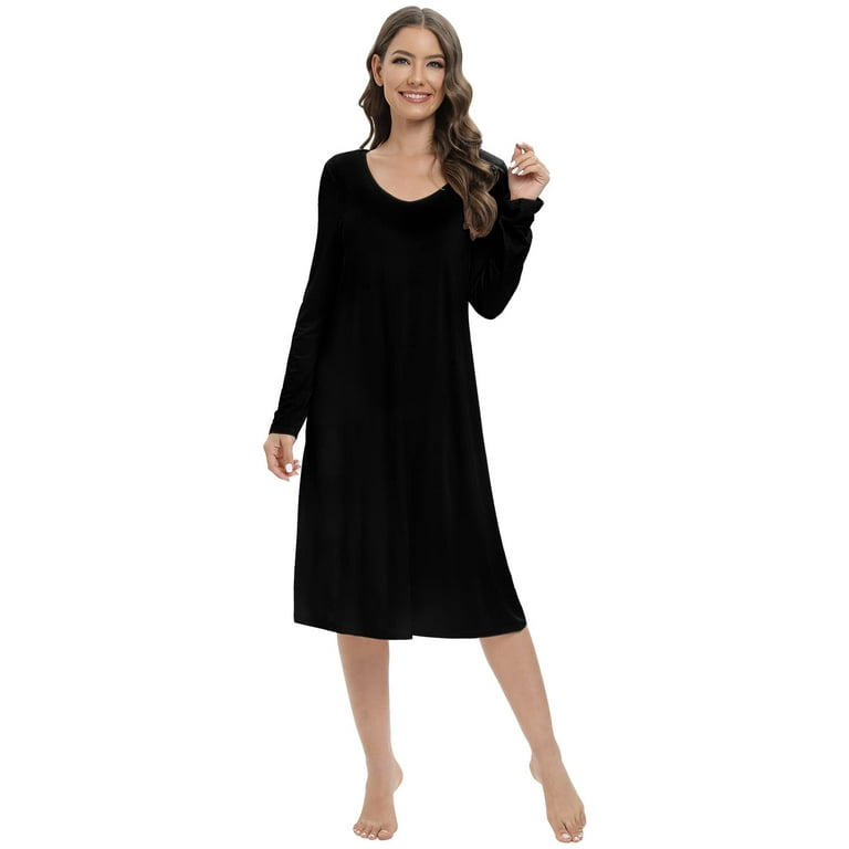 Women's Nightgowns with Built in Bra Removable Pads Nightshirt Dress  Sleepwear Long Sleeve Cotton Nightdress