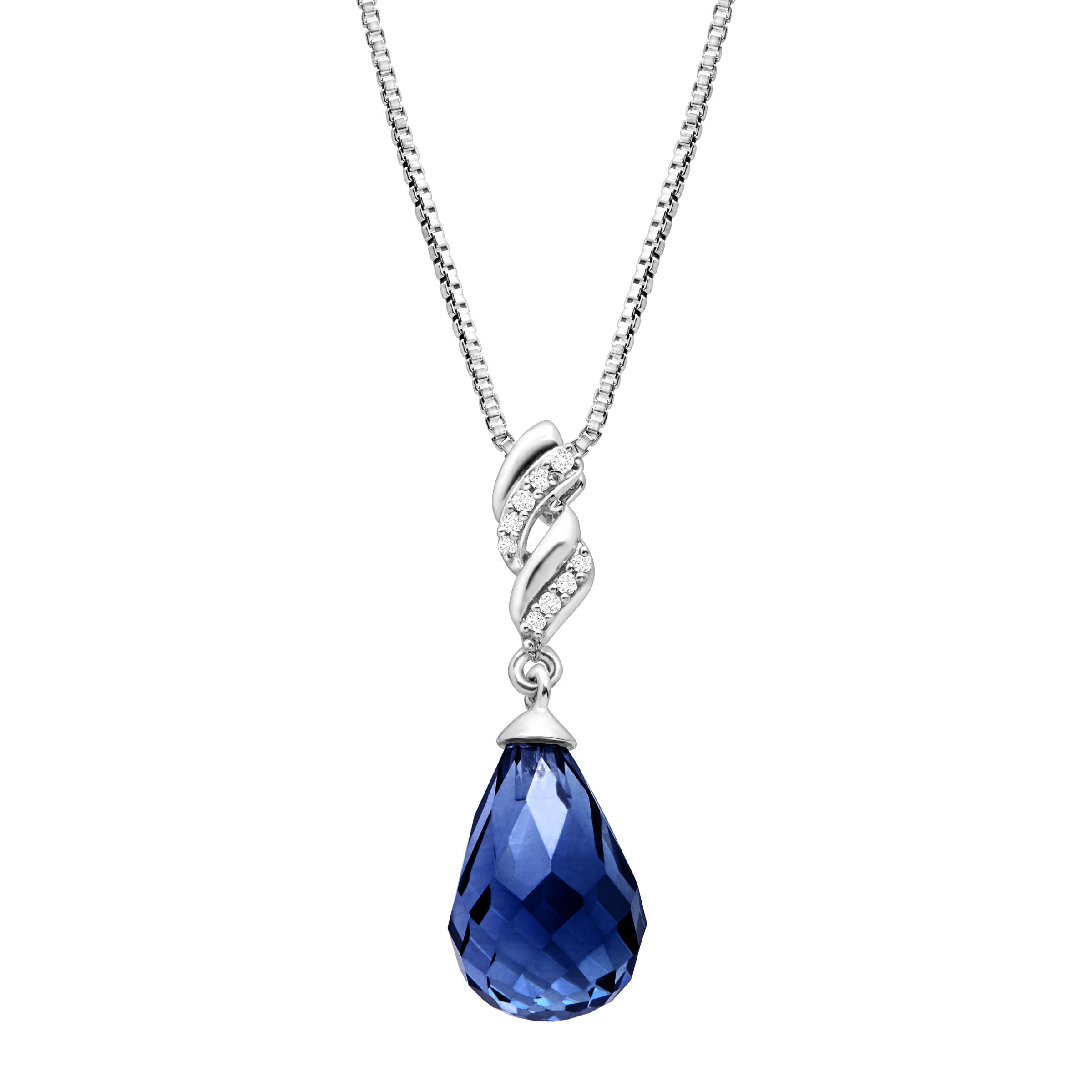 7 1 2 ct Created Ceylon Sapphire Pendant Necklace with Diamonds in Sterling Silver by Richline Group