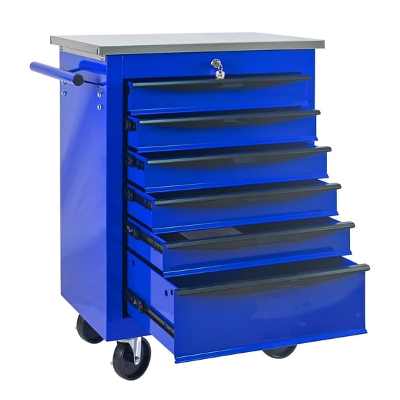 6 Drawers Tool Cart on Wheels,Lockable Multifunctional Metal Rolling Tool Chest
