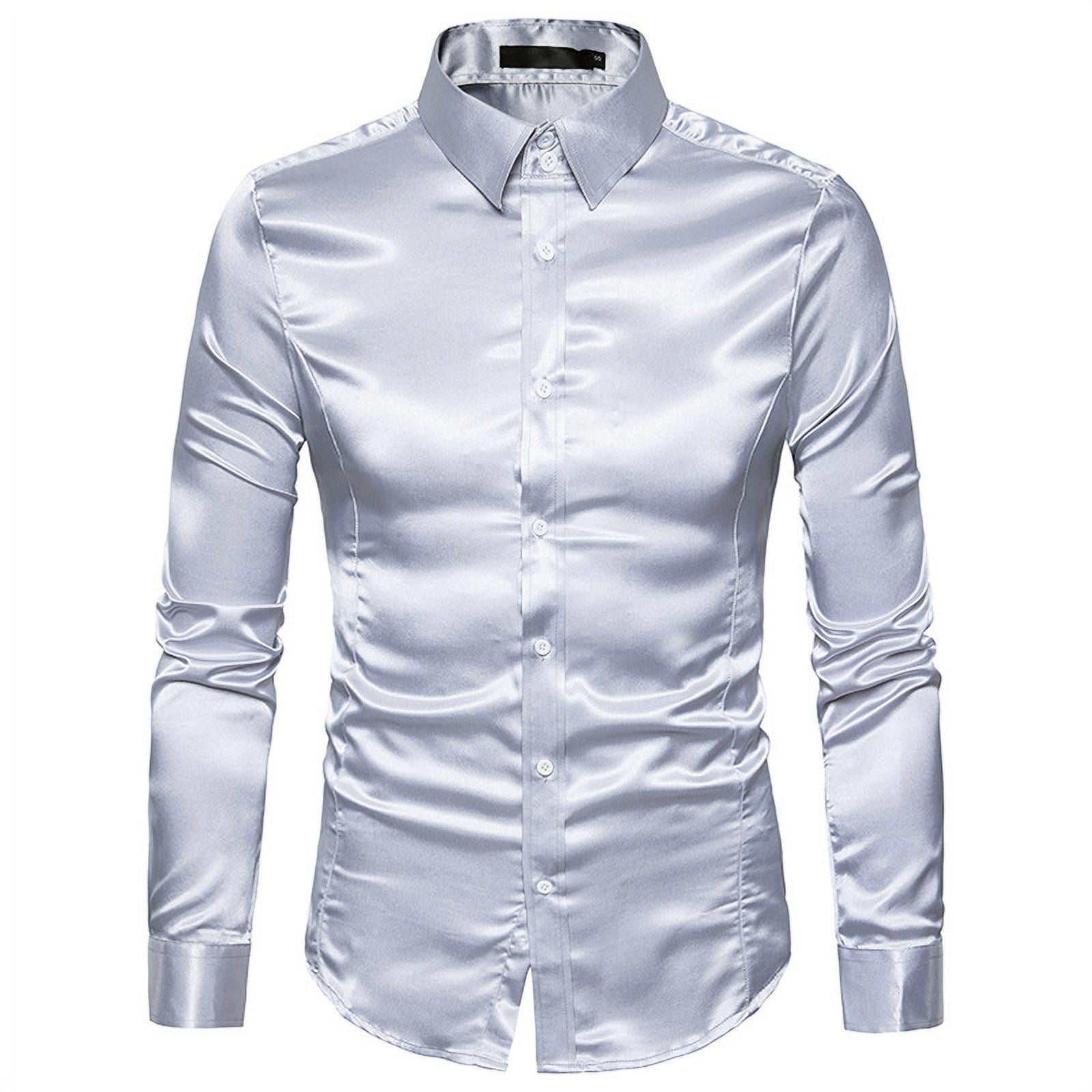 Plus size S-XXL Men Shirt Silk Satin Smooth Tuxedo Business Shirt Casual  Slim Fit Wedding Dress Shirts - Walmart.com