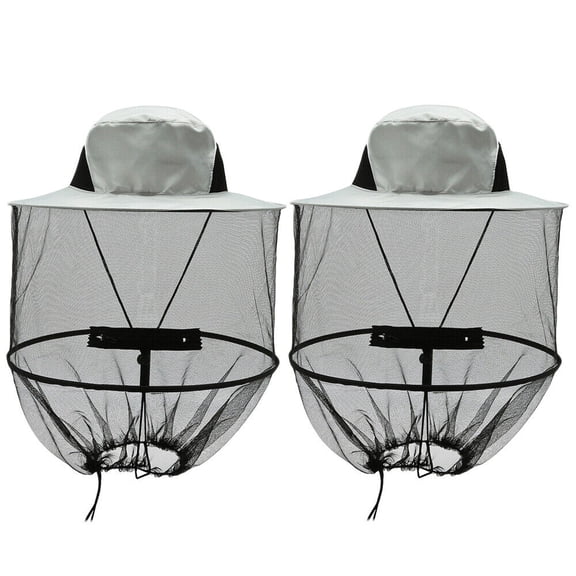 Mosquito Head Net Hat with Hidden Mesh Protect Bugs Bees for Hiking Fishing 2PC