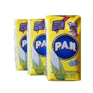 P.A.N. White Corn Meal - Pre-cooked Gluten Free and Kosher Flour for Arepas, 1 Kilogram (35 Ounces / 2 Pounds 3.3 Ounces) (Pack of 3)