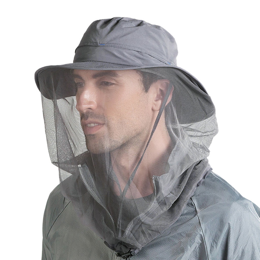 YYVVAA Outdoor Mosquito Head Net Hat Safari Sun Bucket Hat with Hidden Net Mesh 