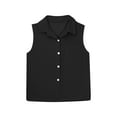 thumbnail image 7 of Fesfesfes 5-16 Years Girls Cotton Linen Shirts Solid Color Sleeveless Summer Vacation Tunic Tops Oversized Tshirts V Neck Dressy Blouses Button Turn Down Tops(Black,13 Years), 7 of 7