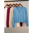 thumbnail image 2 of Suéter de punto con botones para mujer, chaqueta con cuello en V, manga larga, Tops cortos informales, gris y blanco, otoño e invierno, 2024, 2 of 5