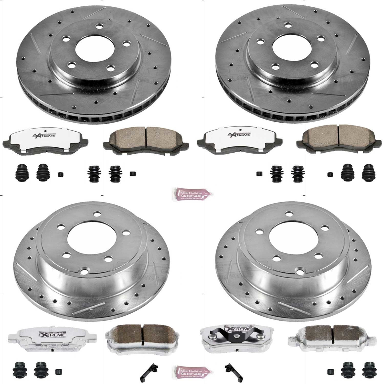 PowerStop Front and Rear Z26 Street Warrior Carbon-Fiber Ceramic Brake Pad and Drilled and Slotted Rotor Kit Fits: MITSUBISHI Select Models K4017-26
