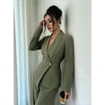 thumbnail image 6 of Women'S Long Sleeve Blazer and Straight Leg Pants Two Piece Set Elegant Office Formal Suit Outfit Green XXL, 6 of 9