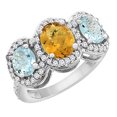 thumbnail image 1 of 10K White Gold Natural Whisky Quartz & Aquamarine 3-Stone Ring Oval Diamond Accent, size 5, 1 of 2