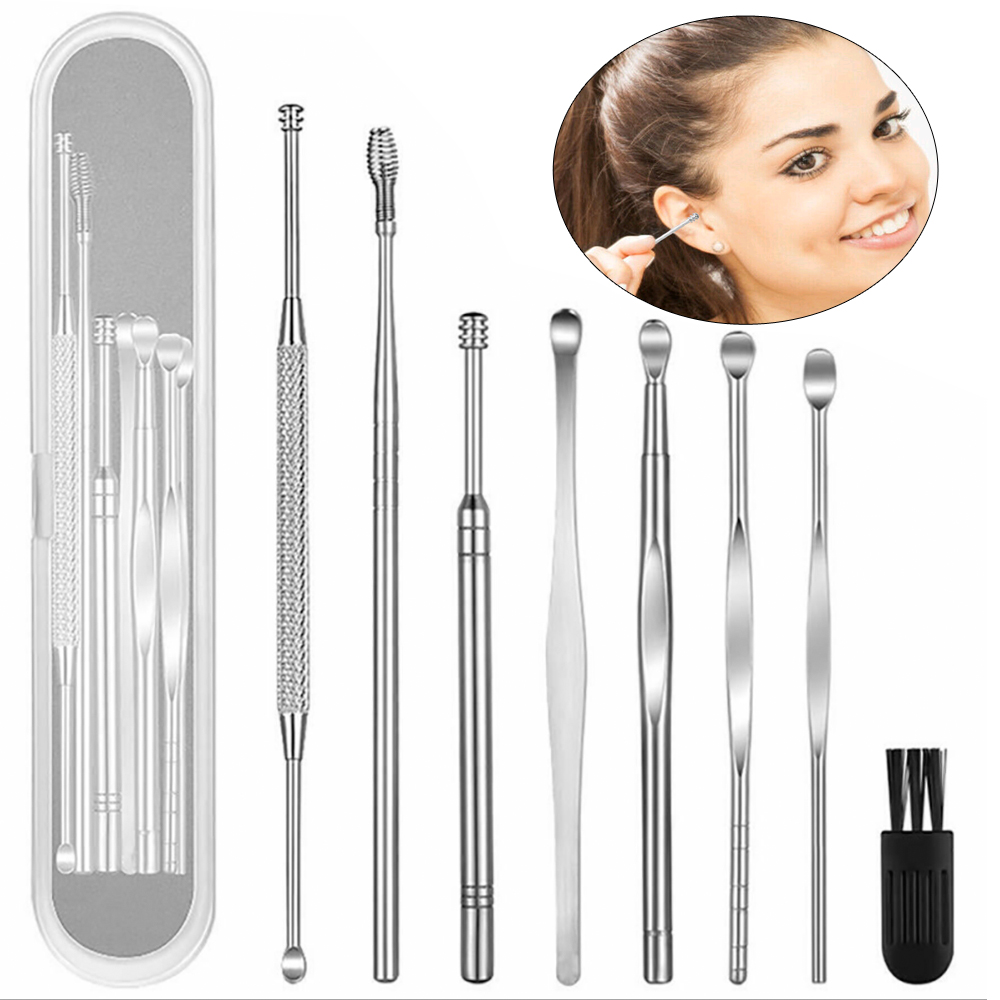 PVUEL 8Pcs Stainless Steel Ear Wax Removal Kit,Cleaning Tool Earwax