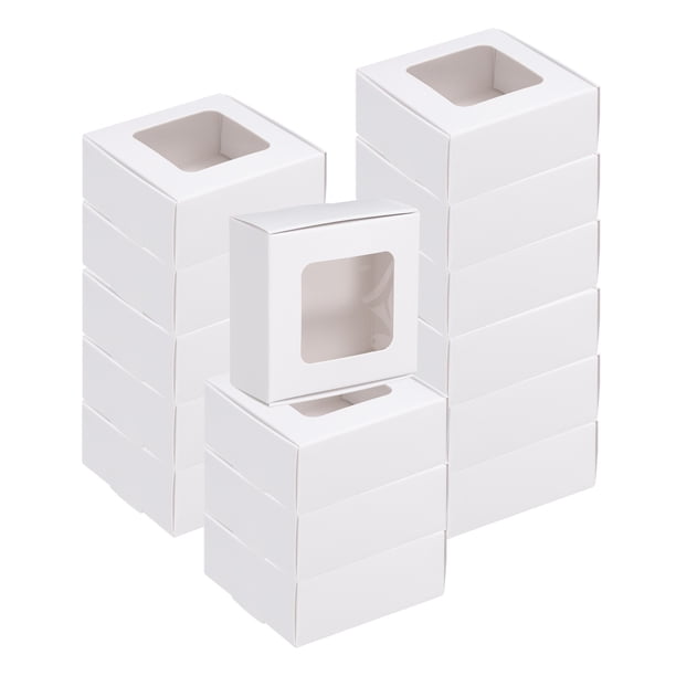 20Pcs Cajas de Jabón de Kraft para Jabón Casero, Mini Cajas de Kraft de 2.6 x 2.6 x 1.2 Pulgadas con Ventana Clara para Fiesta (Blanco)