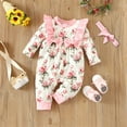 thumbnail image 3 of MHZLDYZ Clearance Size 8 Girls Clothes Infant Newborn Baby Girls Long Sleeve Floral Print Patchwork Bowknot Romper Jumpsuit With Headbands Outfits Set 2Pcs Girls Shorts (White,18M), 3 of 6