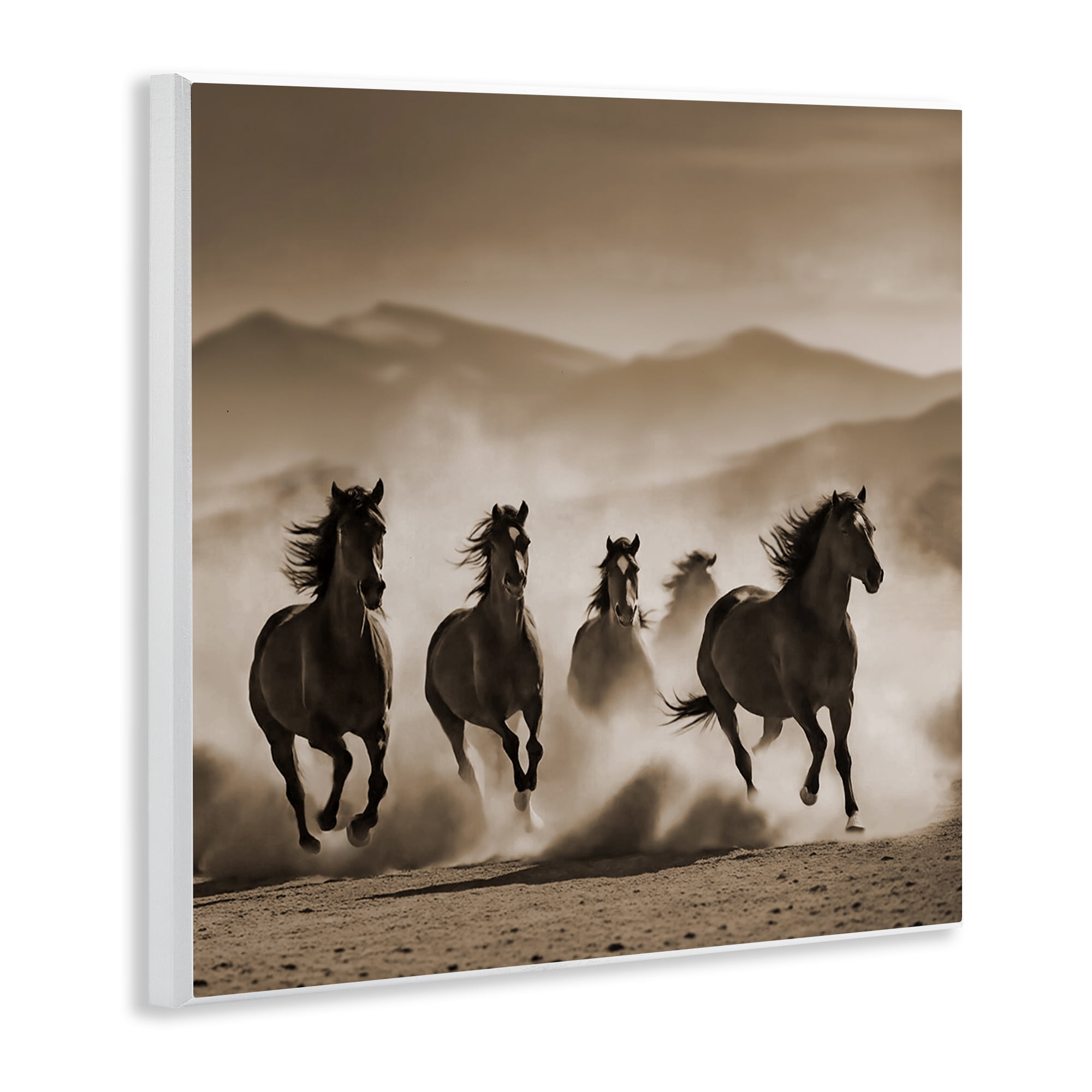 Stupell Industries Trotting Mountain Stallions Animals Painting Unframed Art Print Wall Art, 12 x 12
