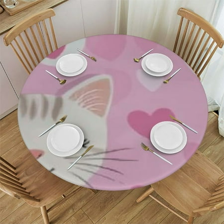 

Autua Cute Cat Round Tablecloth Stain-Resistant and Washable for Indoor and Outdoor Use Mother s Day Table Cover 100% Polyester Fiber Full Width Single-Sided Printing 46 -50