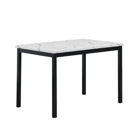 Noyes Metal Dining Table with Laminated Faux Marble Top, Off-White