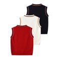 thumbnail image 2 of Fdqin Boys Sweater Vest 3Pcs Cable Knit V Neck Sleeveless Toddler Kid Uniform Vest Pullover Girls Fall Winter Tops,Red White Black,11-12 Years, 2 of 7