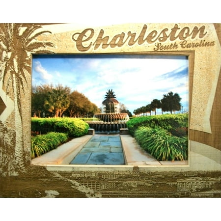 Charleston South Carolina with Palm Tree Laser Engraved Wood Picture Frame (5 x 7)