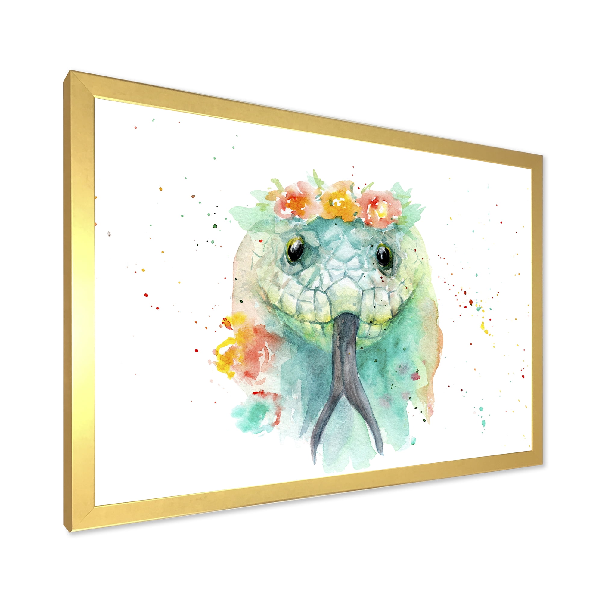 Designart 'Portrait A Green Snake In Flowers' Farmhouse Framed Art Print