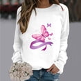 thumbnail image 2 of Fartey Breast Cancer Awareness Tops for Women Cute Pink Ribbon Print Long Sleeve Shirts Soft Lightweight Cancer Survivor Crew Neck Pullover Tops White L, 2 of 5