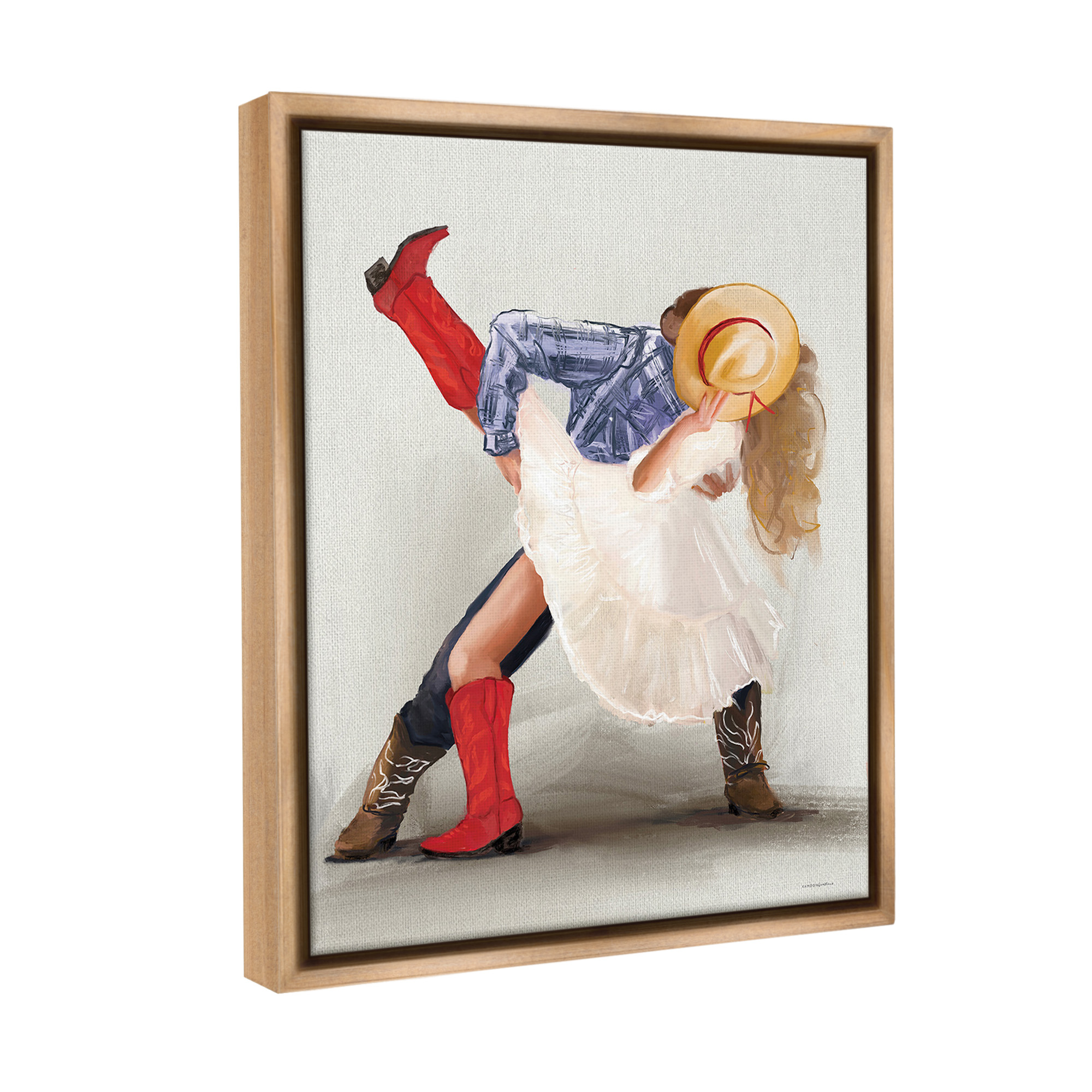 Stupell Industries Southern Couple Kiss Abstract Painting Brown Floater Framed Canvas Art Print Wall Art, 17 x 21