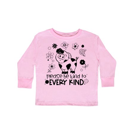 

Inktastic Please Be Kind to Every Kind Cute Pig and Flowers Gift Toddler Boy or Toddler Girl Long Sleeve T-Shirt