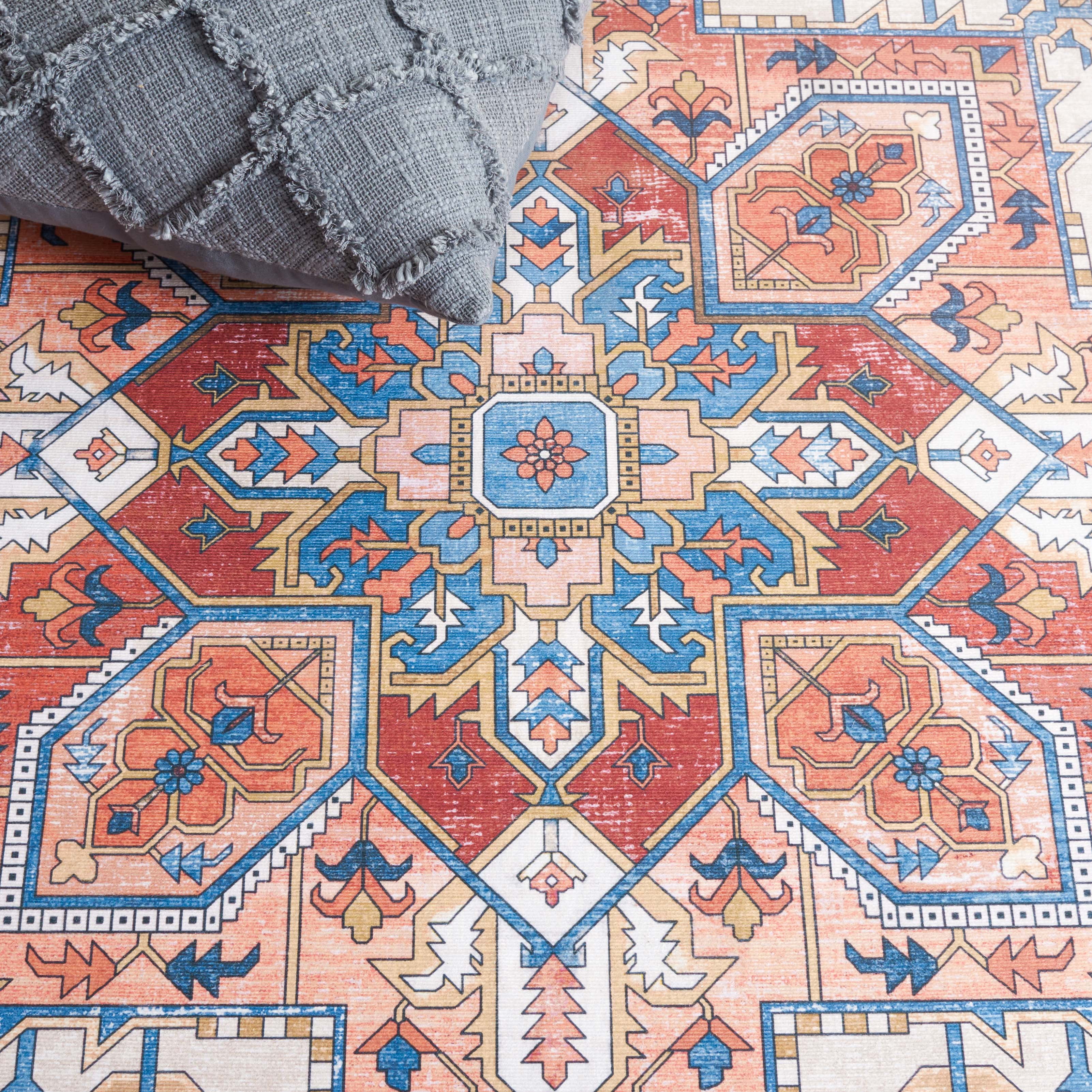 Safavieh Arizona Tyler Oriental Machine Washable Area Rug, Rust/Navy, 8' x 10'