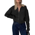 thumbnail image 2 of Women'S Zip Up Sweaters Drop Shoulder Long Sleeve Crew Neck Cardigan Casual Solid Loose Fit Knit Jacket Black XL, 2 of 8