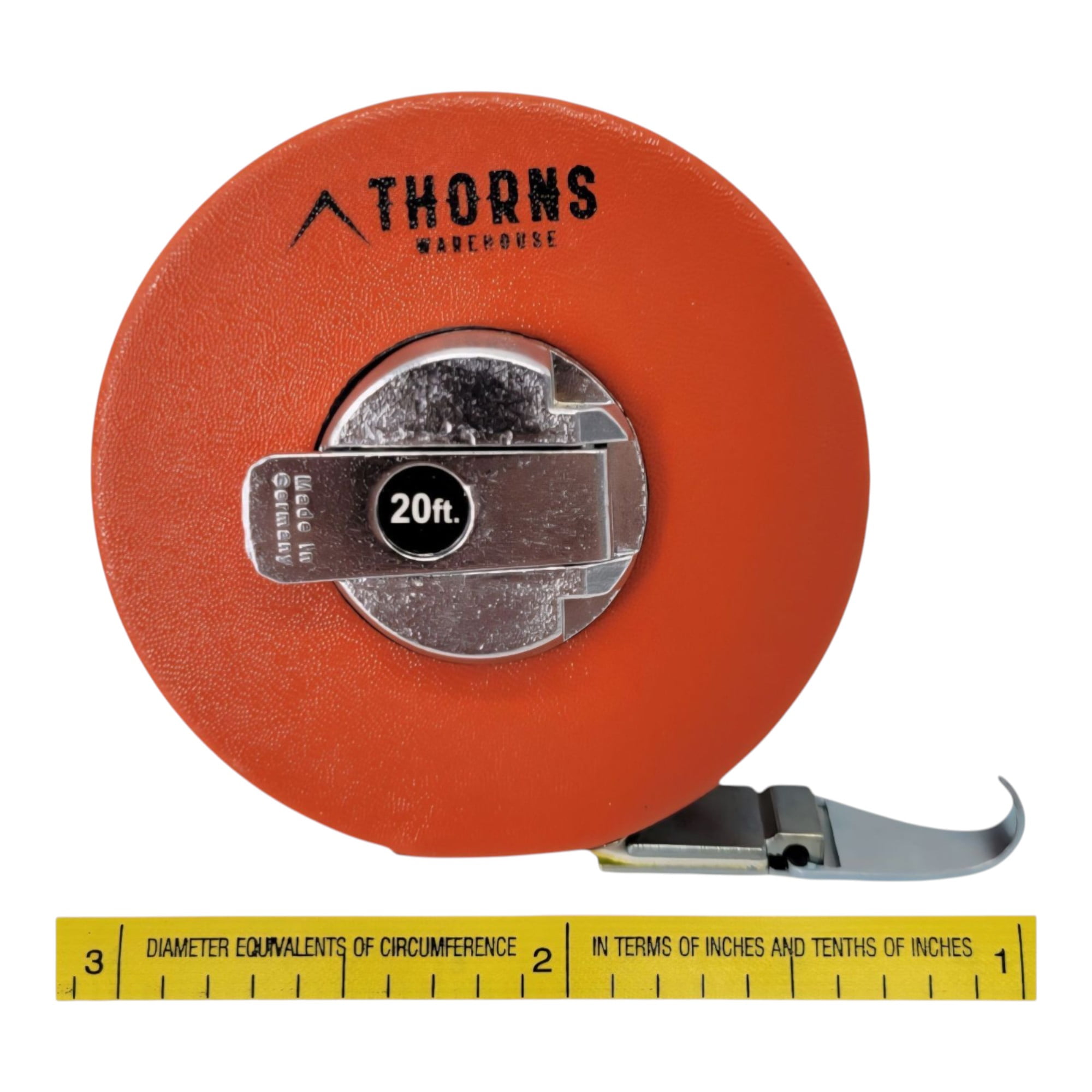 Thorns Warehouse Forestry Diameter Tape 20' Tree Measure Woven Synthetic Fabric Claw Hook at End 76" Diameter in Inches Measures in 10th, 100ths, Linear Feet