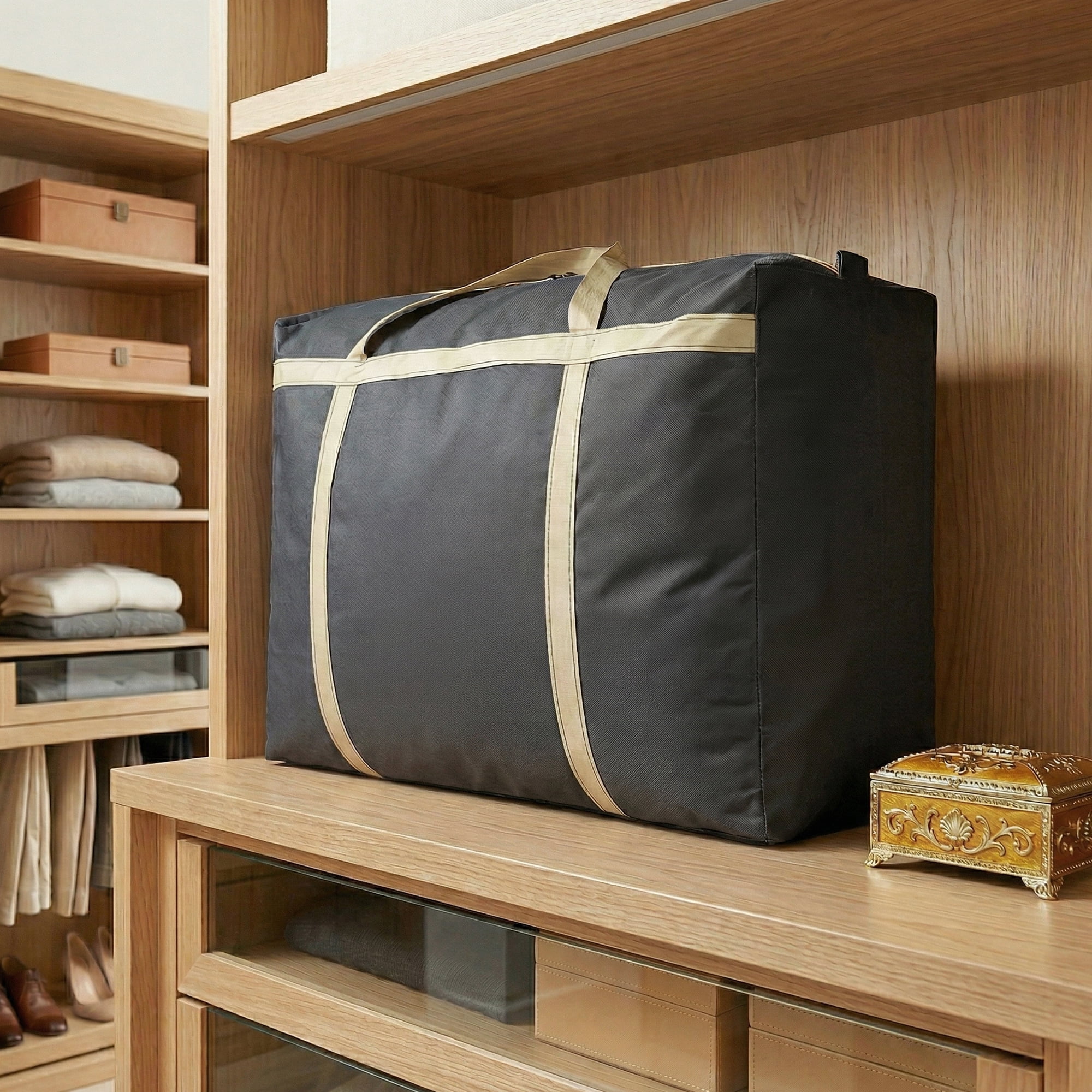 Unique Bargains Foldable Storage Bags for Organizing Clothing Black 22.8"x9.8"x15.7"