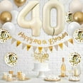 thumbnail image 3 of Gold White Beige 40th Birthday Party Decorations Set Number 40 Balloons Round Confetti Balloons Happy 40th Birthday Hanging Garlands Gold Cake Toppers Triangle Flags Banner 40 Backdrops Supplies, 3 of 6