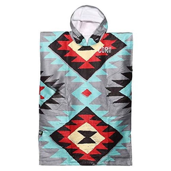 Cor Surf Poncho Changing Towel Robe with Hood and Front Pocket, Made of Quick Dry Microfiber (Medium, Tribal-Tech)