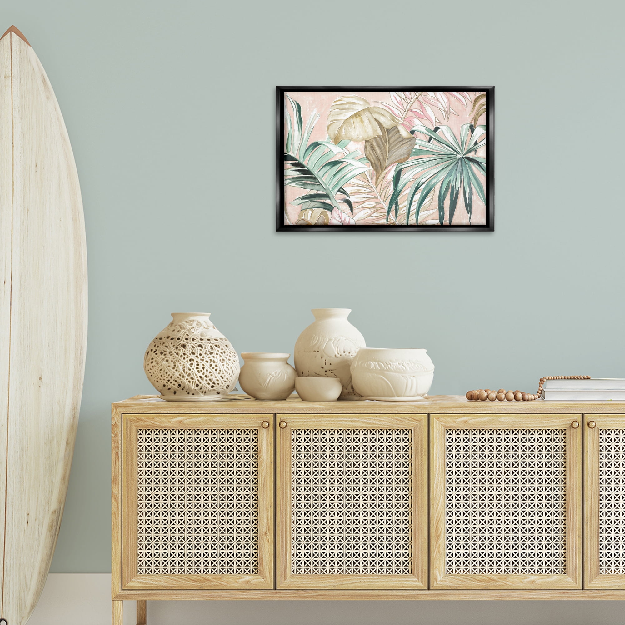 Stupell Industries Soft Tropical Leaves Botanical & Floral Painting Black Floater Framed Art Print Wall Art, 25 x 17