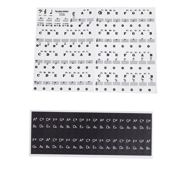 Pegatinas transparentes extraíbles para teclado de piano de 88 teclas, diseño de letras grandes para principiantes y niños que aprenden notas