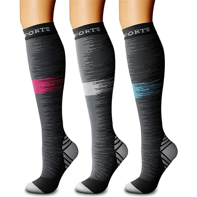 Chaussettes de Compression pour Femmes & Hommes Circulation (3 Paires) 15-20 mmHg Meilleur Soutien pour Course Cyclisme