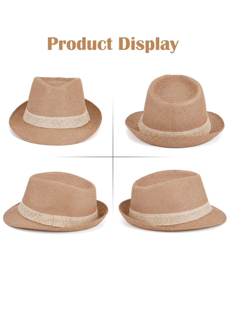 Straw Fedora Hat for Men Women, Short Brim Trilby, Woven Summer Dress Hat Deago Straw Fedora Hat for Men Women Short Brim Trilby Hat  main image 3