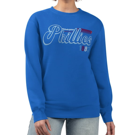 Women's Starter Royal Philadelphia Phillies Groovy Script Team Fleece Pullover Sweatshirt