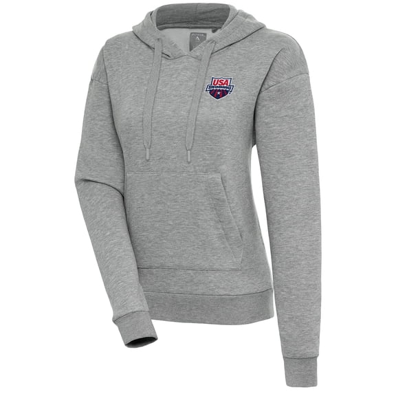 Women's Antigua  Heather Gray USA Swimming Victory Pullover Hoodie