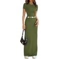 thumbnail image 2 of Women'S Cap Sleeve Round Neck Elegant Casual Bodycon Dress Slim Fit Long Evening Maxi Dress Army Green L, 2 of 9