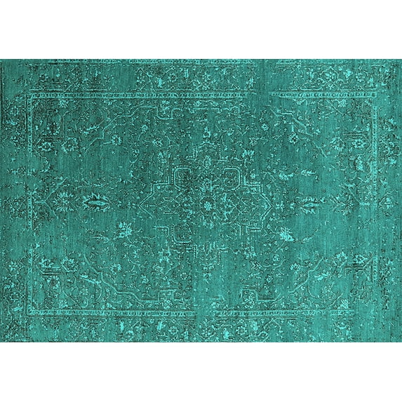 Ahgly Company Machine Washable Indoor Rectangle Oriental Turquoise Blue Industrial Area Rugs, 8' x 12'