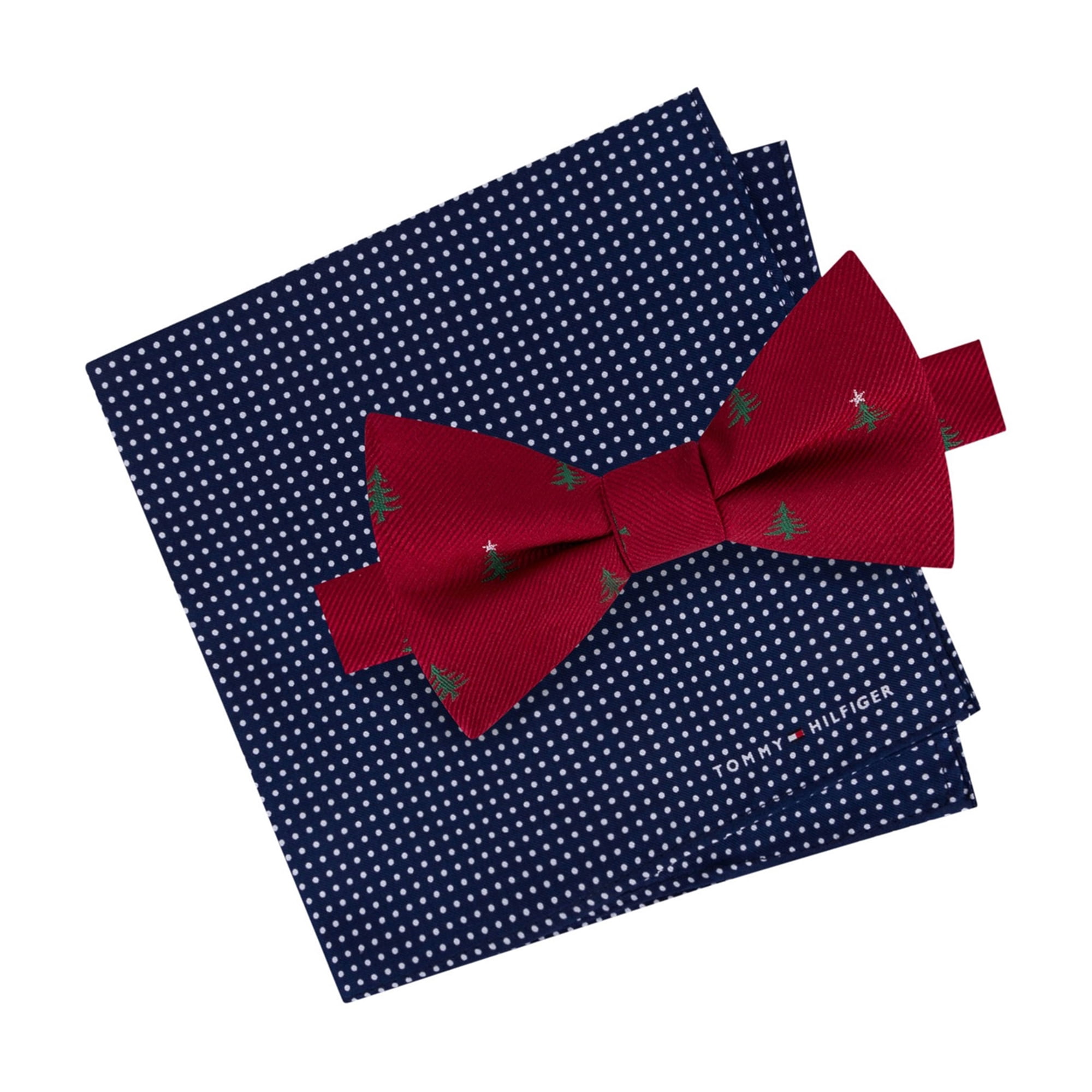Navy Diamond Neat Mens Bow Tie and Pocket Square Set Dickie Bow Handkerchief
