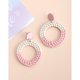 thumbnail image 3 of Pendientes de rafia Laklulu Joyas para mujer, pendientes de aro trenzados con hierba tropical de verano únicos hechos a mano de Bohemia, 3 of 5