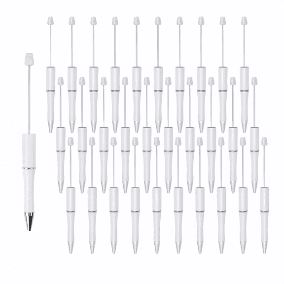 30 Pack DIY Beadable Pens with 1.0mm Black Ink - White Bulk Beaded Pens for Wokers, Teachers, Bridal & Graduation Gifts