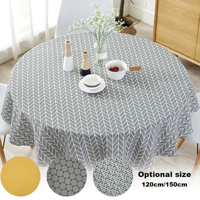 AMERTEER Nappe Ronde en Coton et Lin Nouvelle Nappe Ronde Européenne Nappe Ronde pour la Maison-Flèche Grise-Diamètre 120cm