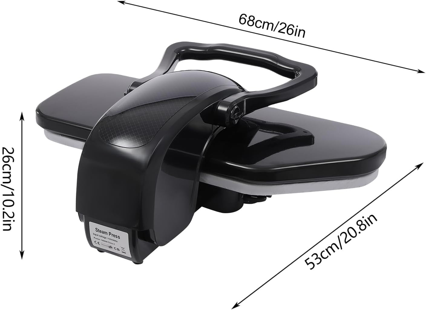 26In Steam Iron Press, 1600W Digital Steam Press with 5 Fabric Settings, Intelligent Steam Press with Touch Screen and 26Gal Removable Water Tank, Black