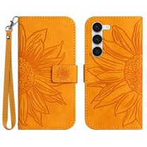 Allytech for Samsung Galaxy S23 Plus/S23 5G Case 2023, Embossed Sunflower PU Leather & TPU Anti-Scratch Shockproof Magnetic Button Protective Kickstand Case for Galaxy S23 (6.6 inch), Yellow