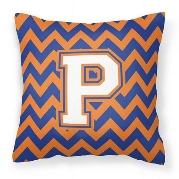 Letter P Chevron Blue and Orange #3 Fabric Decorative Pillow