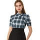 thumbnail image 2 of Blusa de cuello con cuello de lazo a cuadros para mujer, camisa de manga corta con soplo corto retro, top Azul marino L, 2 of 6