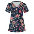 thumbnail image 5 of NTACZA Short Sleeve Trendy Tops for Women Blue V-Neck Scrub Dressy Pockets Floral Blouses Vest for Women L, 5 of 5